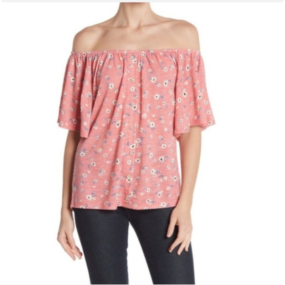 Women's Democracy Floral Print Off the Shoulder Top Pink Medium